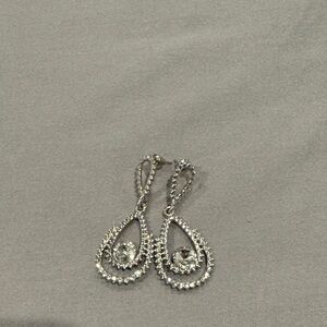 Silver Teardrop Crystal Drop Earrings - Women Jewelry